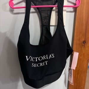 Victoria's Secret Black Logo Racerback Sports Bra with Mesh Back